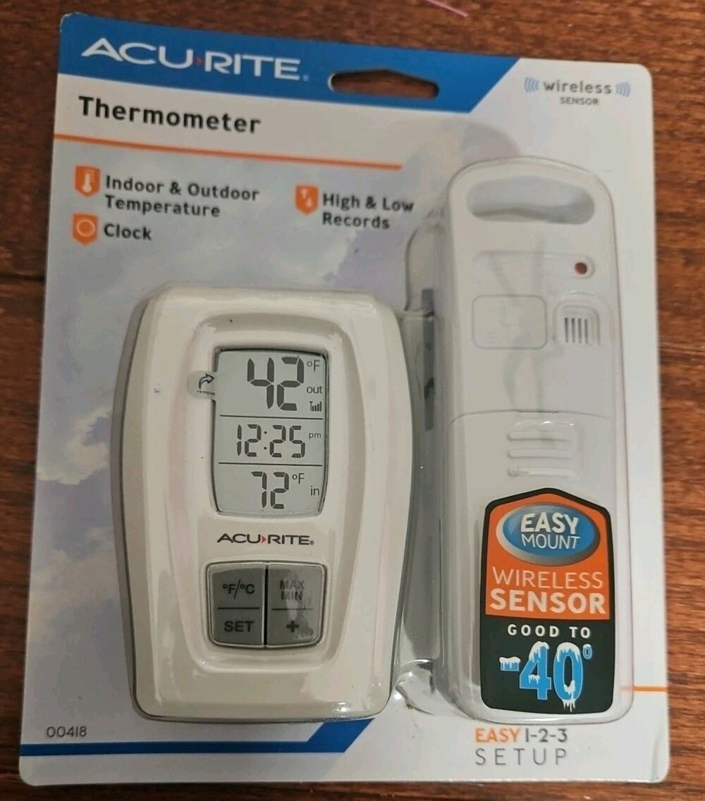 AcuRite Wireless Indoor Outdoor Digital Temperature Thermometer Records High Low